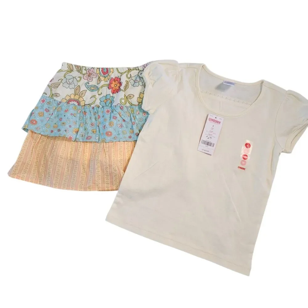 Gymboree Tiered Skirt Skort & Matching T-shirt Size 6 Floral Multicolored